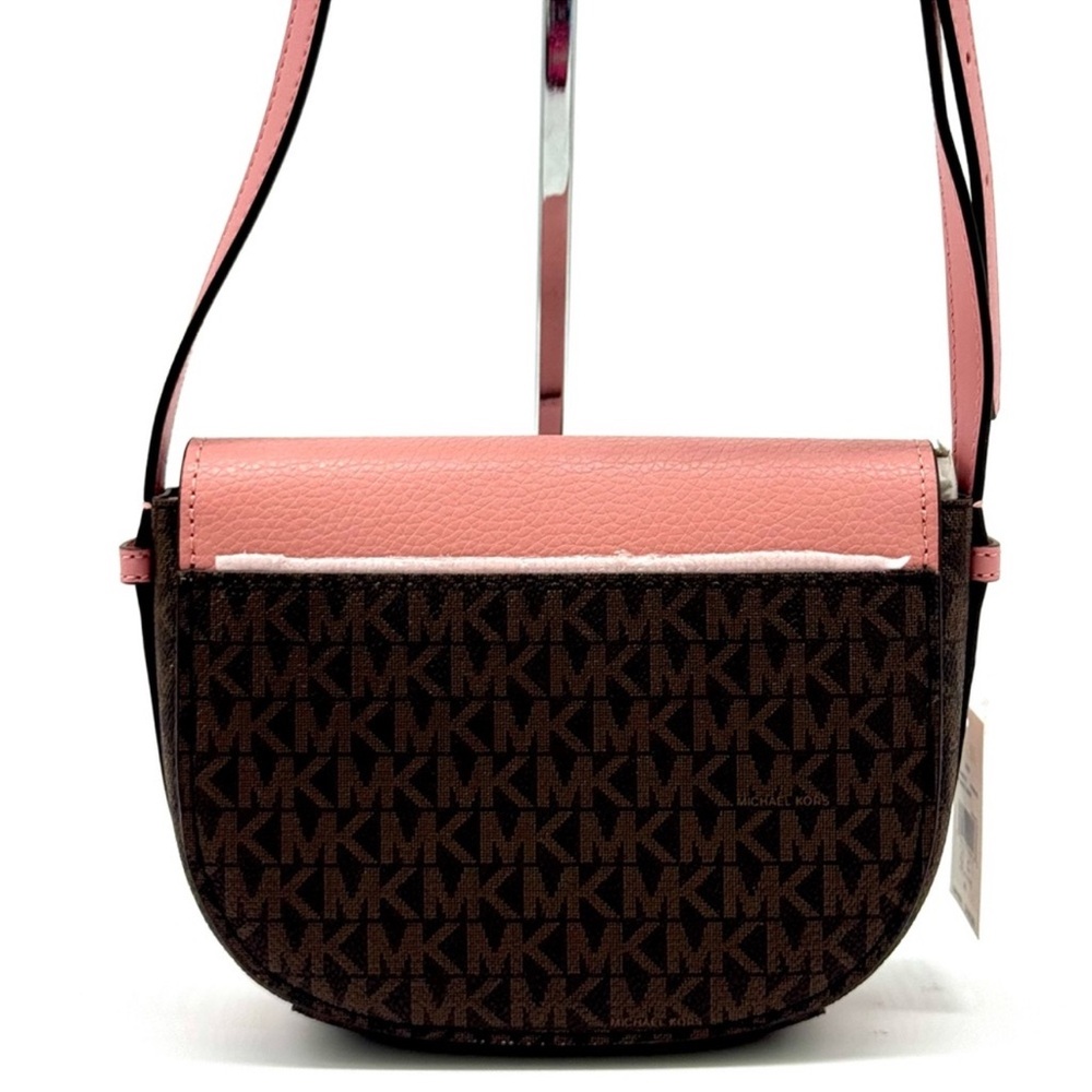 Michael Kors Small Reed Leather Saddle Crossbody Bag Brown/Light Pink - Picture 5 of 9